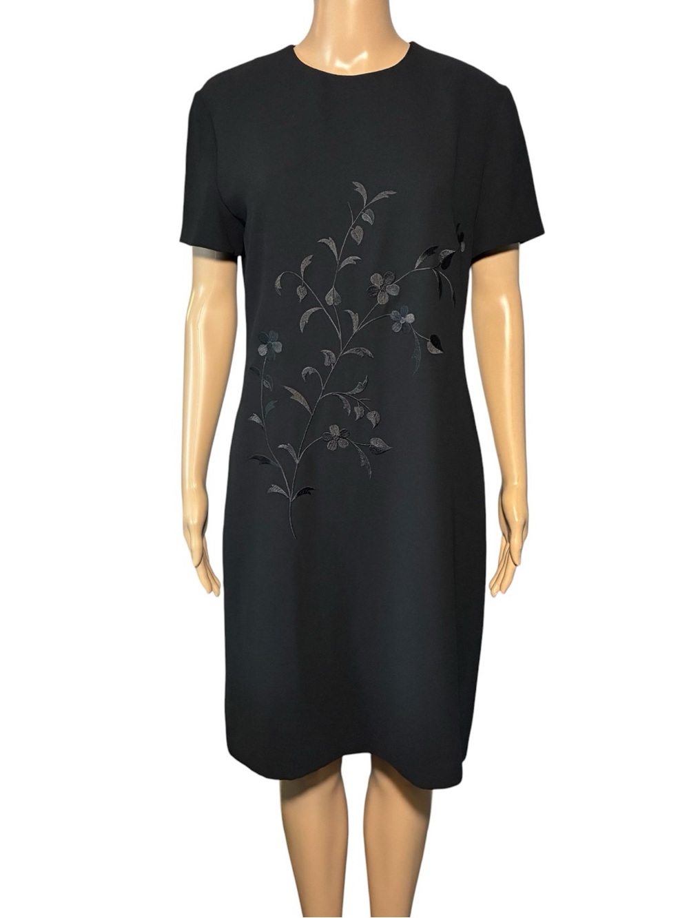 Vintage Jones New York Women’s Black Sheath Dress Size10 Embroidered Midi Career